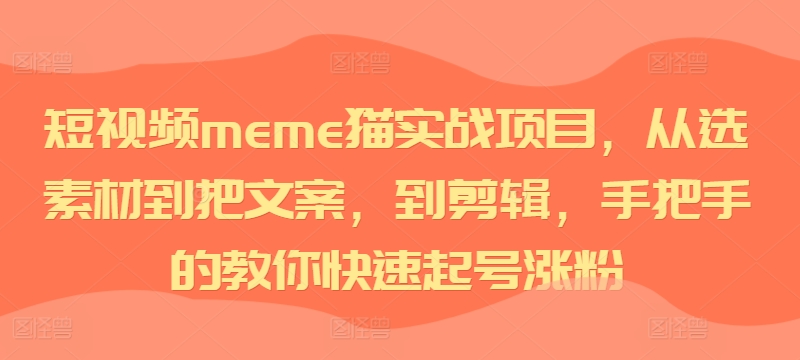 新赛道—短视频meme猫实战教程，手把手的教你快速起号涨粉【项目拆解】.jpg